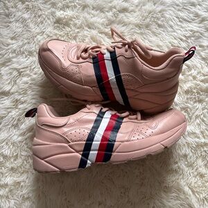 Tommy Hilfiger Pink Sneakers with Red and Blue Stripes